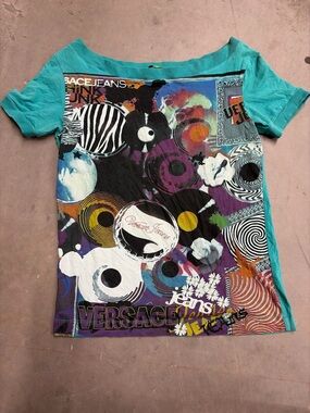 Vintage Y2K Versace Jeans Collection Turquoise Short Sleeve Graphic Tee